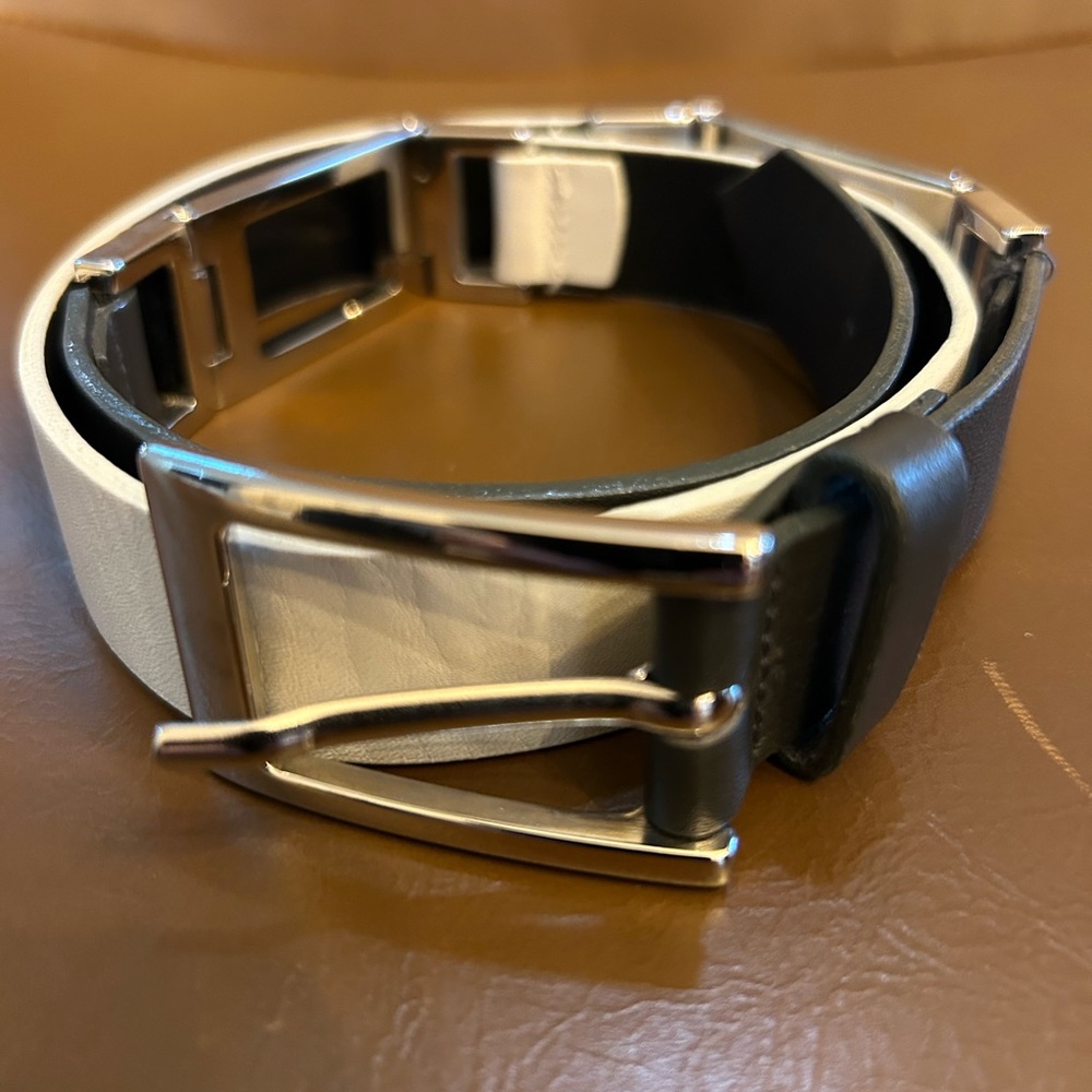 Vintage Mondi Black and White Leather Belt w/ Silver Buckle sz34 Made In Germany